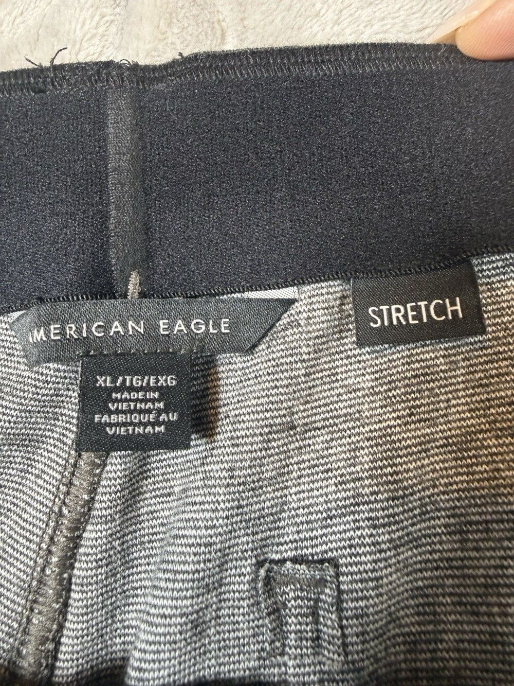 American Eagle Stretch Pants XL Gray Pinstripe Pull On Career Work Cropped Flare - Picture 9 of 13